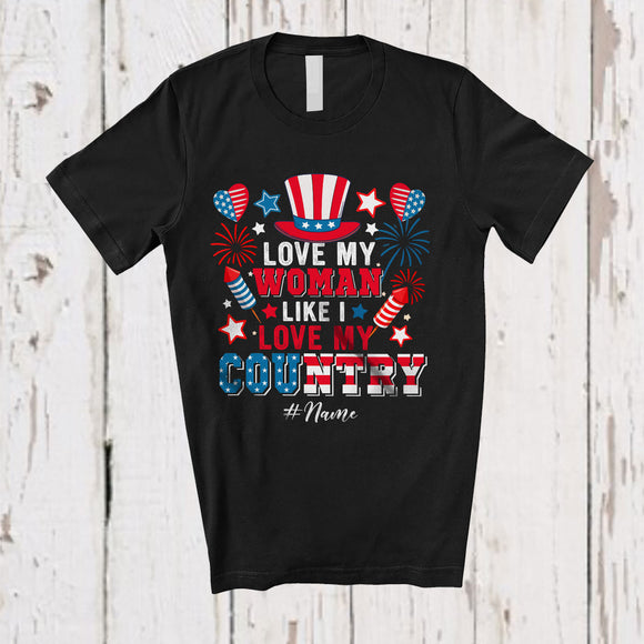 MacnyStore - Personalized Custom Name Love My Man Like My Country; Amazing 4th Of July Fireworks Couple T-Shirt