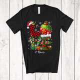 MacnyStore - Personalized Custom Name Love; Cheerful Christmas Plaid Leopard Santa Ornaments Snowing T-Shirt
