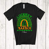 MacnyStore - Personalized Custom Name Luckiest Barber; Joyful St. Patrick's Day Leopard Rainbow; Shamrock T-Shirt