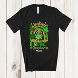 MacnyStore - Personalized Custom Name Luckiest Biology Teacher; Joyful St. Patrick's Day Shamrock Rainbow T-Shirt