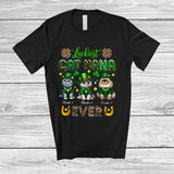 MacnyStore - Personalized Custom Name Luckiest Cat Nana Ever; Lovely St. Patrick's Day Leprechaun Family T-Shirt