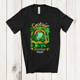 MacnyStore - Personalized Custom Name Luckiest History Teacher; Joyful St. Patrick's Day Shamrock Rainbow T-Shirt