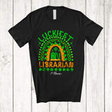 MacnyStore - Personalized Custom Name Luckiest Librarian; Joyful St. Patrick's Day Leopard Rainbow; Shamrock T-Shirt