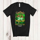 MacnyStore - Personalized Custom Name Luckiest Reading Teacher; Joyful St. Patrick's Day Shamrock Rainbow T-Shirt