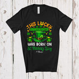 MacnyStore - Personalized Custom Name Lucky Granddaughter Born On St. Patrick's Day; Joyful Birthday Leprechaun Hat T-Shirt