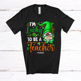 MacnyStore - Personalized Custom Name Lucky To Be A Teacher; Amazing St. Patrick's Day Gnome Shamrocks T-Shirt
