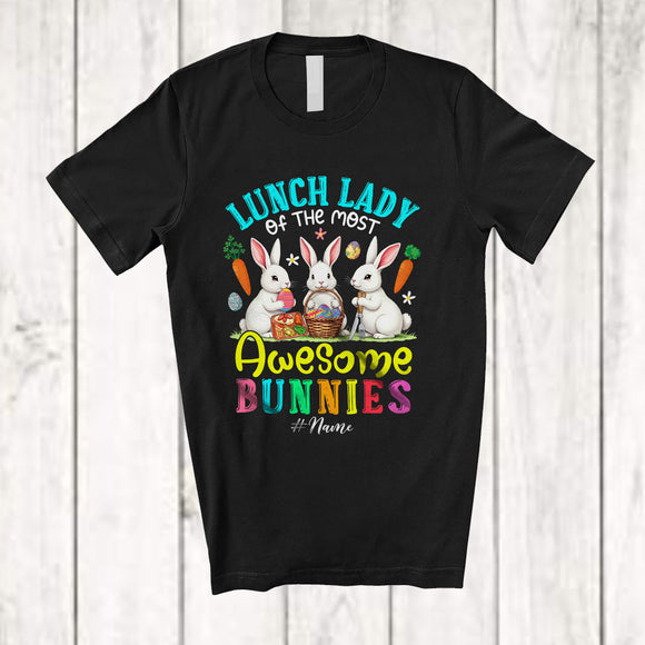 MacnyStore - Personalized Custom Name Lunch Lady Of The Most Awesome Bunnies; Lovely Easter 3 Bunnies T-Shirt