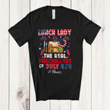 MacnyStore - Personalized Custom Name Lunch Lady Real Firecrackers; Joyful 4th Of July Fireworks; Patriotic T-Shirt