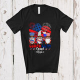 MacnyStore - Personalized Custom Name Lunch Lady Squad; Joyful 4th Of July Three Gnomes; US Flag Heart T-Shirt