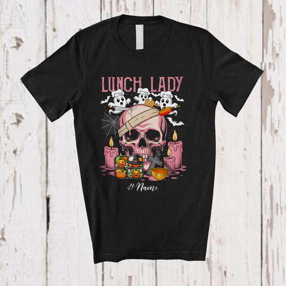 MacnyStore - Personalized Custom Name Lunch Lady; Awesome Halloween Boo Ghost Skull; Proud Jobs T-Shirt
