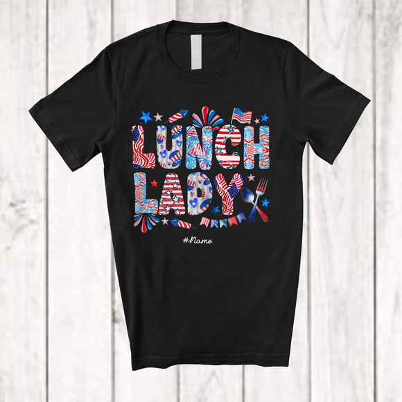MacnyStore - Personalized Custom Name Lunch Lady; Fantastic 4th Of July American Flag; Patriotic T-Shirt