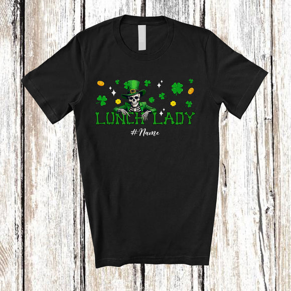 MacnyStore - Personalized Custom Name Lunch Lady; Fantastic St. Patrick's Day Leprechaun Skeleton T-Shirt