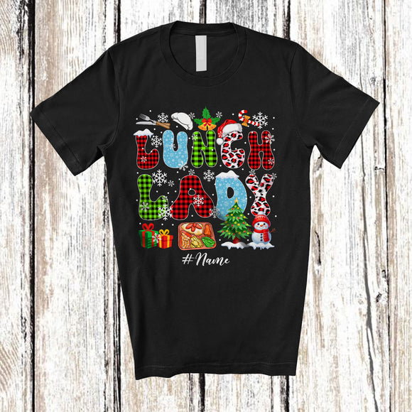 MacnyStore - Personalized Custom Name Lunch Lady; Joyful Christmas Cosplay Snowing Leopard Plaid T-Shirt