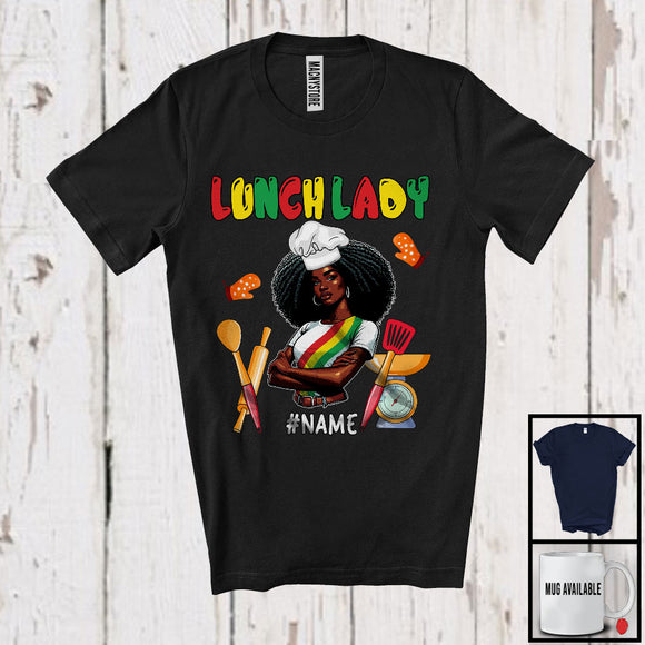 MacnyStore - Personalized Custom Name Lunch Lady, Proud Juneteenth Afro Girl Women, Black African American T-Shirt