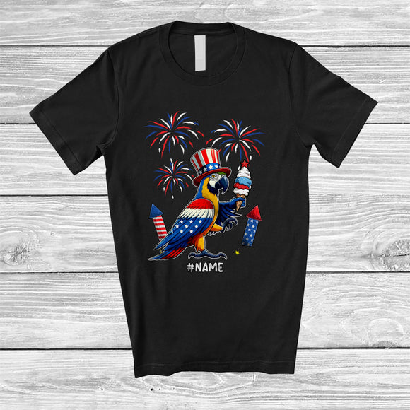 MacnyStore - Personalized Custom Name Macaw Ice Cream; Joyful 4th Of July American Flag; Patriotic T-Shirt