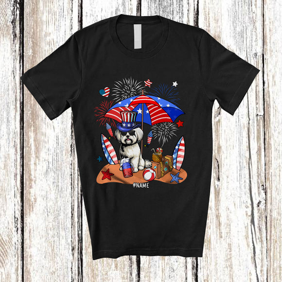 MacnyStore - Personalized Custom Name Maltese Relax Wait For 4th of July; Lovely US Flag Patriotic T-Shirt