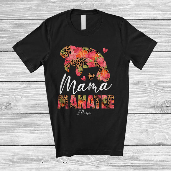 MacnyStore - Personalized Custom Name Mama Manatee; Lovely Mother's Day Manatee Leopard Floral; Family T-Shirt