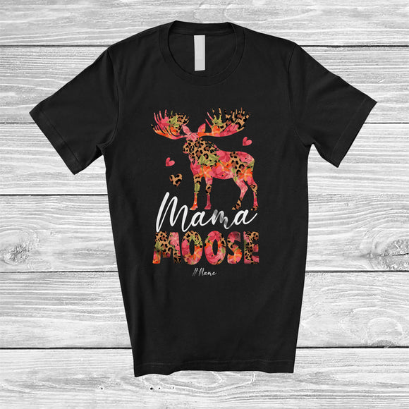 MacnyStore - Personalized Custom Name Mama Moose; Lovely Mother's Day Moose Leopard Floral; Family T-Shirt