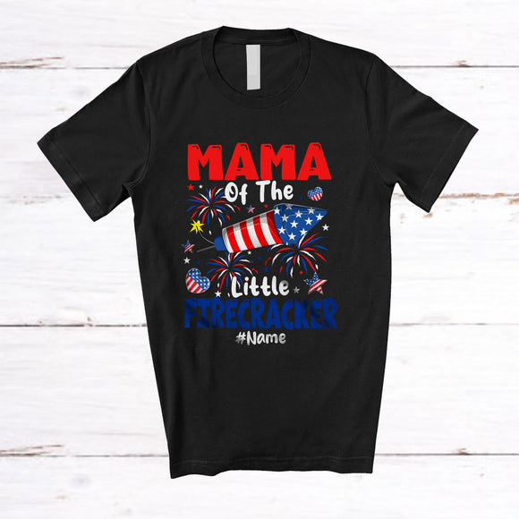 MacnyStore - Personalized Custom Name Mama Of Little Firecracker; Amusing 4th Of July Pregnancy T-Shirt