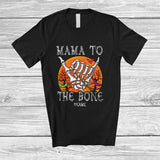 MacnyStore - Personalized Custom Name Mama To The Bone; Scary Halloween Moon Skeleton Hand; Family T-Shirt