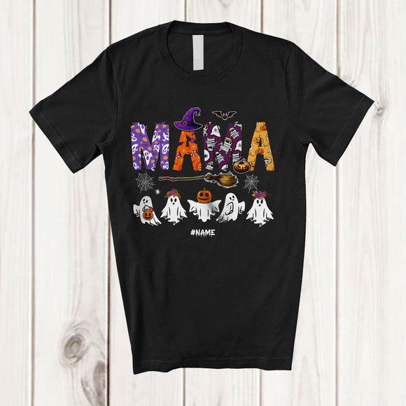 MacnyStore - Personalized Custom Name Mama; Spooky Halloween Boo Ghost Witch Mama; Family Group T-Shirt