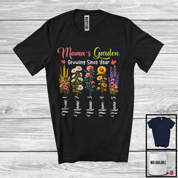 MacnyStore - Personalized Custom Name Mama's Garden Growing Since Year, Lovely Mother's Day Sunflower T-Shirt