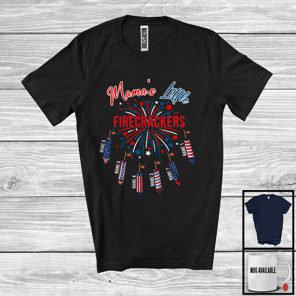 MacnyStore - Personalized Custom Name Mama's Little Firecrackers, Proud 4th Of July Fireworks, Family Patriotic T-Shirt