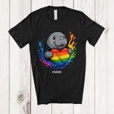 MacnyStore - Personalized Custom Name Manatee Rainbow Heart Progressive; Lovely LGBTQ Pride Manatee T-Shirt