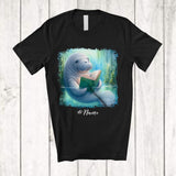 MacnyStore - Personalized Custom Name Manatee Reading Book; Lovely Teacher Librarian Book Nerd; Sea Animal T-Shirt