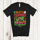MacnyStore - Personalized Custom Name Math Teachers Love Brains; Scary Halloween Zombies Teacher T-Shirt