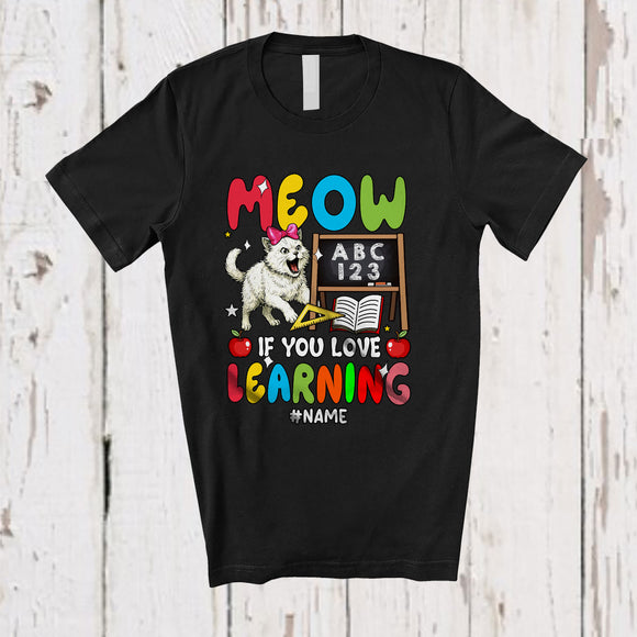 MacnyStore - Personalized Custom Name Meow If You Love Learning; Lovely Back To School Cat Teacher T-Shirt