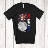 MacnyStore - Personalized Custom Name Meowica; Adorable 4th Of July Cat On Moon US Flag; Patriotic T-Shirt