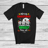 MacnyStore - Personalized Custom Name Merry Christmas Brush Them All; Lovely Three Teeth Dental Dentist T-Shirt