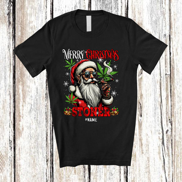 MacnyStore - Personalized Custom Name Merry Christmas Stoner; Sarcastic X-mas Santa Smoking; 420 Smoker T-Shirt