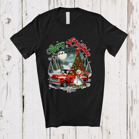 MacnyStore - Personalized Custom Name Merry Christmas; Amazing X-mas Tree On Pickup Truck Snowman T-Shirt