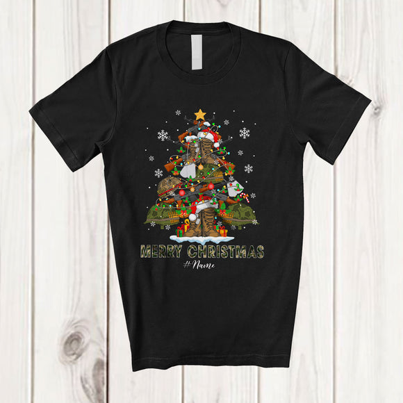 MacnyStore - Personalized Custom Name Merry Christmas; Amazing X-mas Tree Veteran Tools Camo; Patriotic T-Shirt
