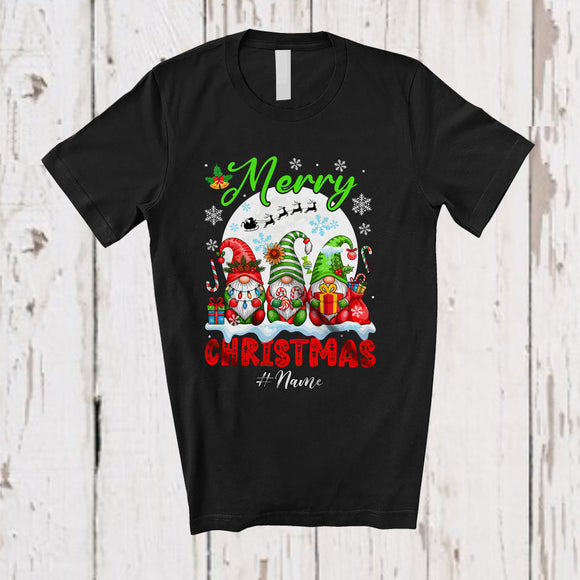 MacnyStore - Personalized Custom Name Merry Christmas; Awesome X-mas Moon Three Gnomes Gnomies T-Shirt