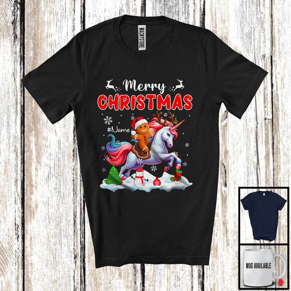 MacnyStore - Personalized Custom Name Merry Christmas; Lovely X-mas Gingerbread Riding Unicorn Animal T-Shirt
