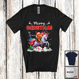 MacnyStore - Personalized Custom Name Merry Christmas; Lovely X-mas Gingerbread Riding Unicorn Animal T-Shirt
