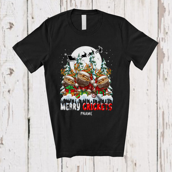 MacnyStore - Personalized Custom Name Merry Crickets; Humorous Christmas Moon Three Santa Bearded Dragon T-Shirt