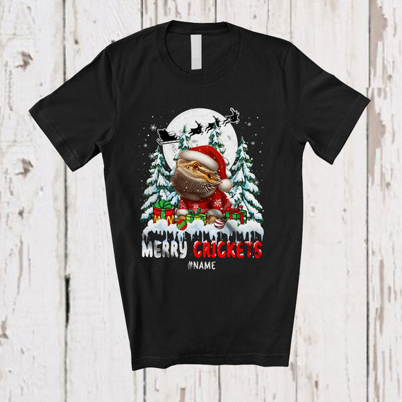MacnyStore - Personalized Custom Name Merry Crickets; Humorous Christmas Moon Tree Santa Bearded Dragon T-Shirt