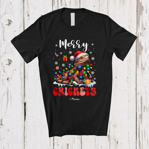 MacnyStore - Personalized Custom Name Merry Crickets; Joyful Christmas Lights Bearded Dragon Groovy T-Shirt