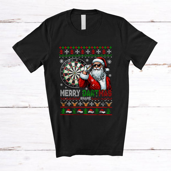 MacnyStore - Personalized Custom Name Merry Dartmas; Amazing Christmas Sweater Santa Playing Dart Player T-Shirt