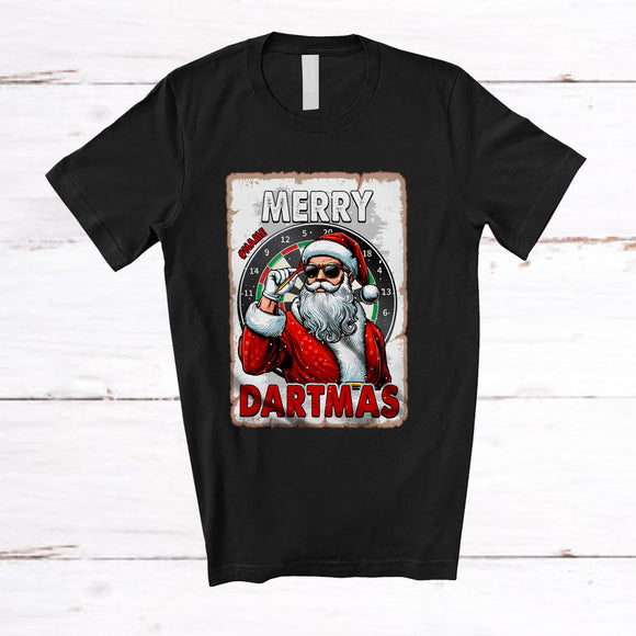 MacnyStore - Personalized Custom Name Merry Dartmas; Amazing Christmas Vintage Santa Playing Dart Player T-Shirt