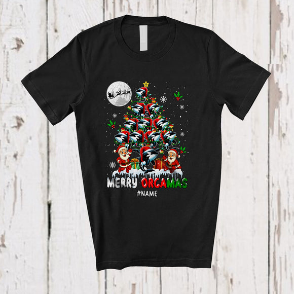 MacnyStore - Personalized Custom Name Merry Orcamas; Amusing Christmas Orca Killer Whale Sea Animal T-Shirt