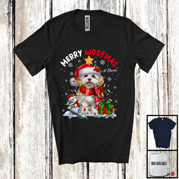 MacnyStore - Personalized Custom Name Merry Woofmas; Lovely Christmas Lights Santa Maltipoo; Snowman T-Shirt