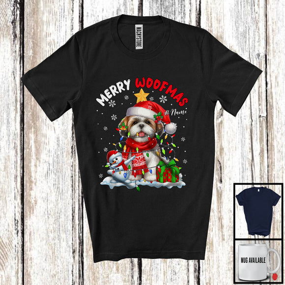 MacnyStore - Personalized Custom Name Merry Woofmas; Lovely Christmas Lights Santa Shih Tzu; Snowman T-Shirt