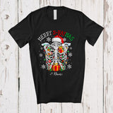 MacnyStore - Personalized Custom Name Merry X-Raymas; Cheerful Christmas Skeleton Rib Cage Radiology T-Shirt