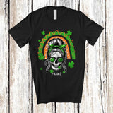 MacnyStore - Personalized Custom Name Messy Bun Hair Woman; Humorous St. Patrick's Day Rainbow T-Shirt