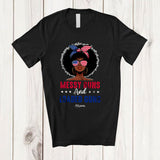 MacnyStore - Personalized Custom Name Messy Buns And Loaded Guns; Proud 4th Of July Afro Girl; Patriotic T-Shirt